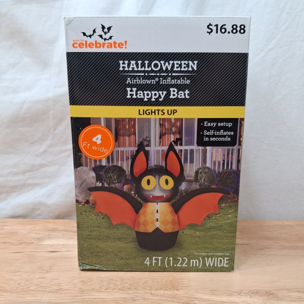 Inflatable Bat 4ft Wide Lighted Halloween Decor Indoor/Outdoor Spooky